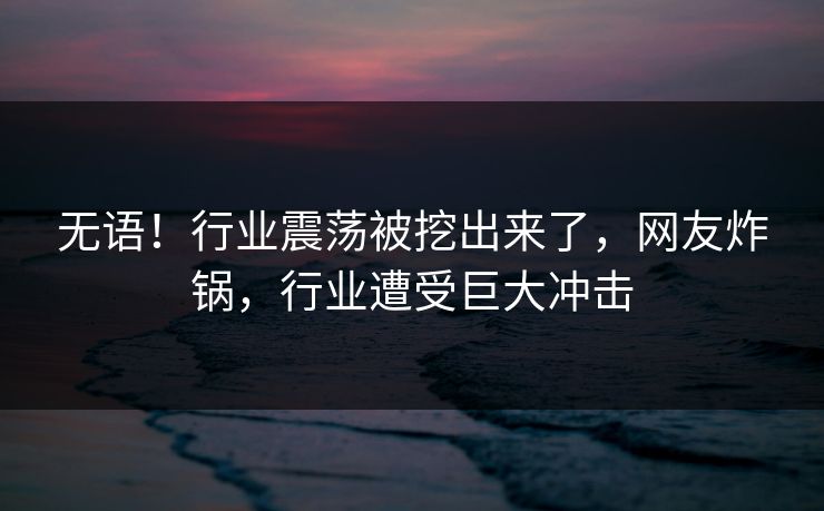 无语!行业震荡被挖出来了,网友炸锅,行业遭受巨大冲击 无语!行业震荡被挖出来了,网友炸锅,行业遭受巨大冲击